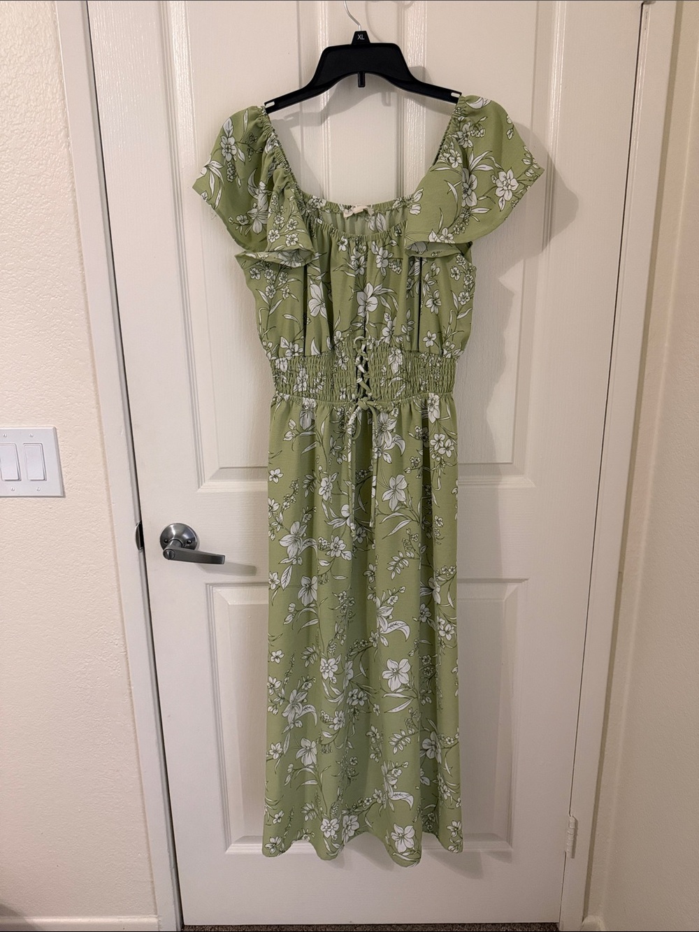 Floral Ruffle Maxi Dress in Sage Green
